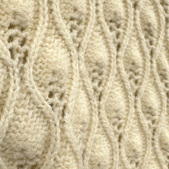 VTG Cardigan Sweater S Cream Granny Cottagecore 60s Mod MCM Bubble Knit Pearl US - Picture 8 of 15